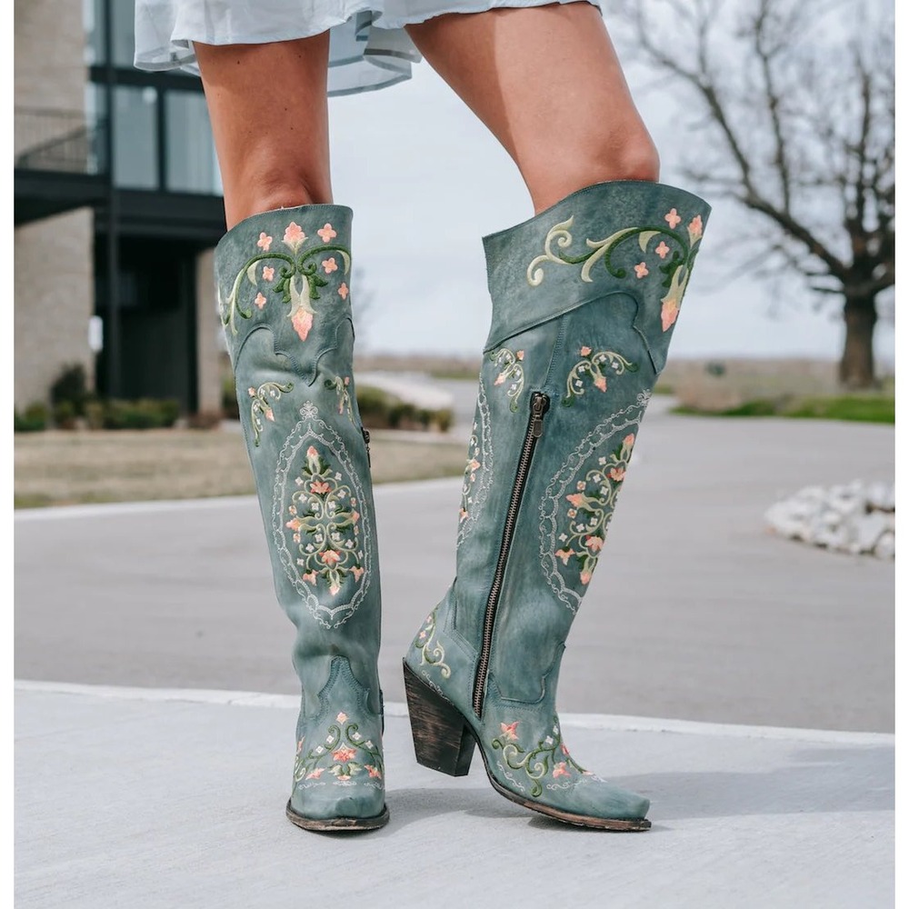 NEW‎ Dan Post Flower Child Turquoise Embroidered Knee High Western Boots 6.5